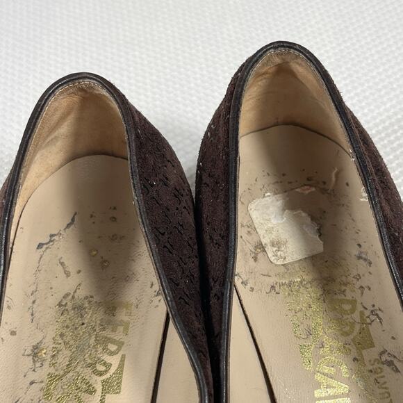 Salvatore Ferragamo Suede Square Toe Pumps‎ Brown Women’s Size 8B - Picture 7 of 12